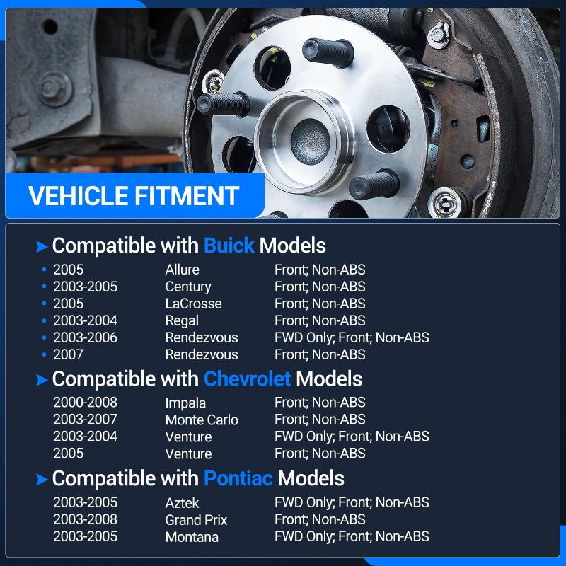 Autoround 513203 Wheel Hub and Bearing Assembly for 00-08 Chevy Impala, 03-07 Buick Regal, 03-08 Pontiac Grand Prix, 5 Lugs Non ABS - Image 2